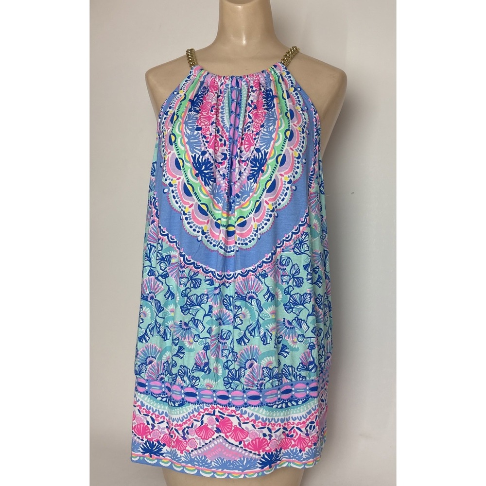 Lilly Pulitzer Bowen Top Womens XL Chain Halter Tank Blouse Seaside Shindig NWT